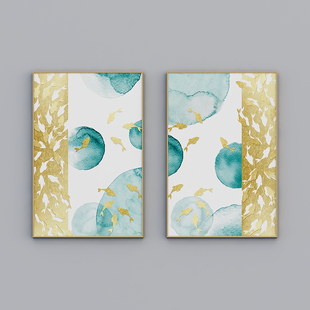 Modern simple water-color golden carp positive and negative grap