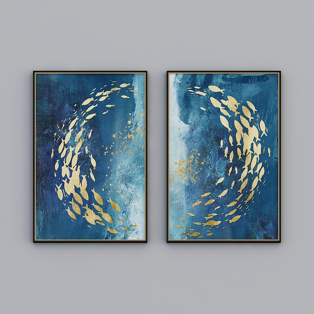 Modern gold-new Chinese-style water-and-water-ink landscape carp