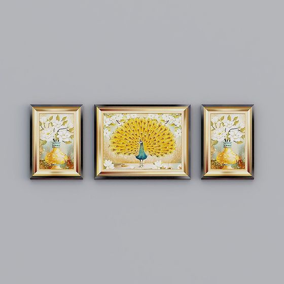 Peacock Vase Triptych 3D model