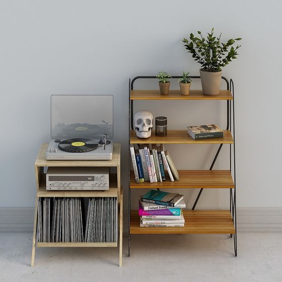 Vintage Bookshelf and Gramophone 3D model