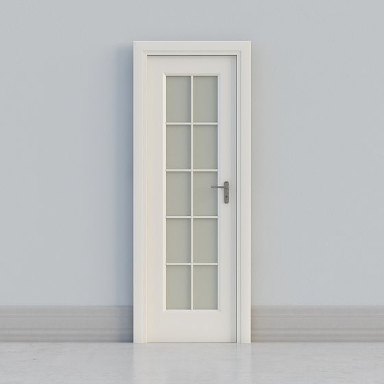 Elegant Glass Window White Frame Door 3D model