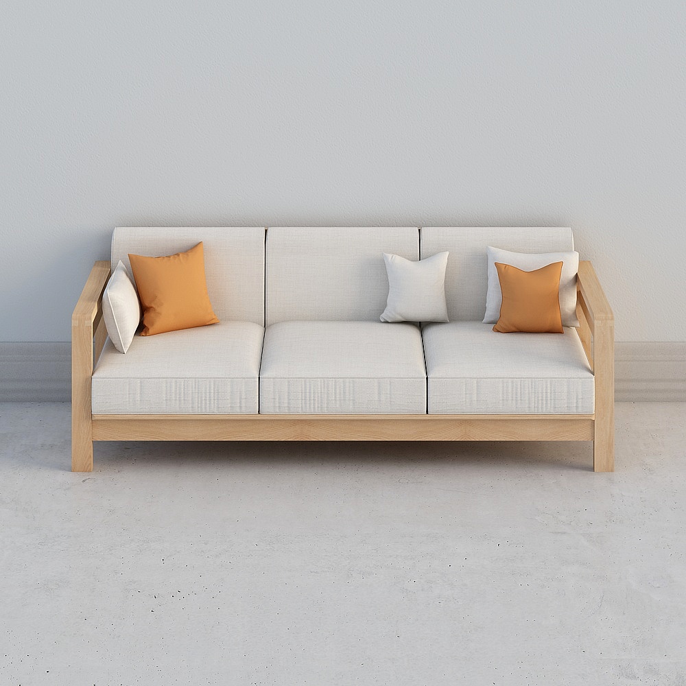 0108100201 Three-Style Narrow Armrest Sofa Wood Color