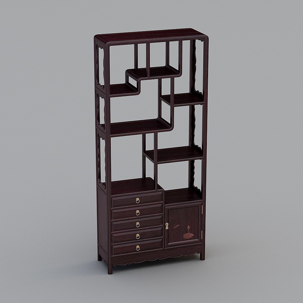 Elegant Chinese Bookshelf 3D Model