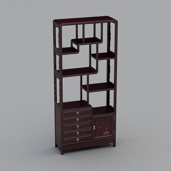 Elegant Chinese Bookshelf 3D Model