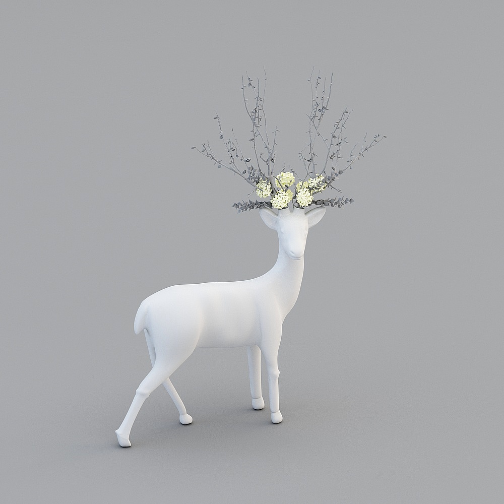 Elegant Low-Polygon Deer 3D model with Floral Crown