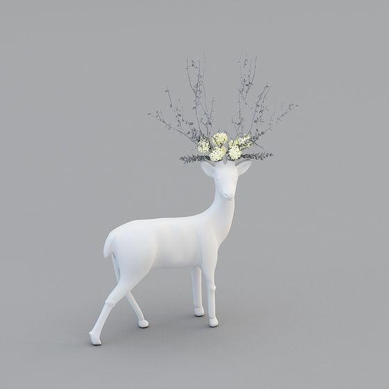 Elegant Low-Polygon Deer 3D model with Floral Crown