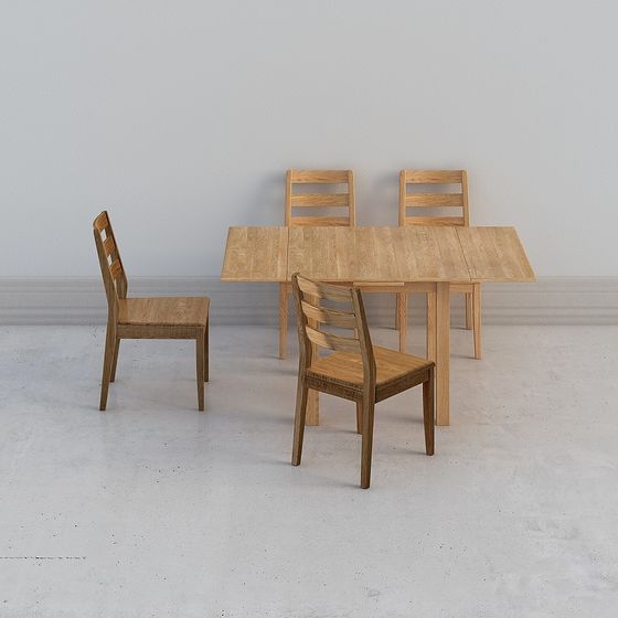 Wooden Dining Table and Chairs Set 3D model