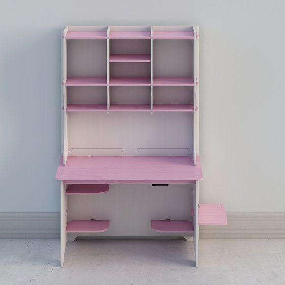 Charming Pink and White Low-Poly Bookshelf 3D model