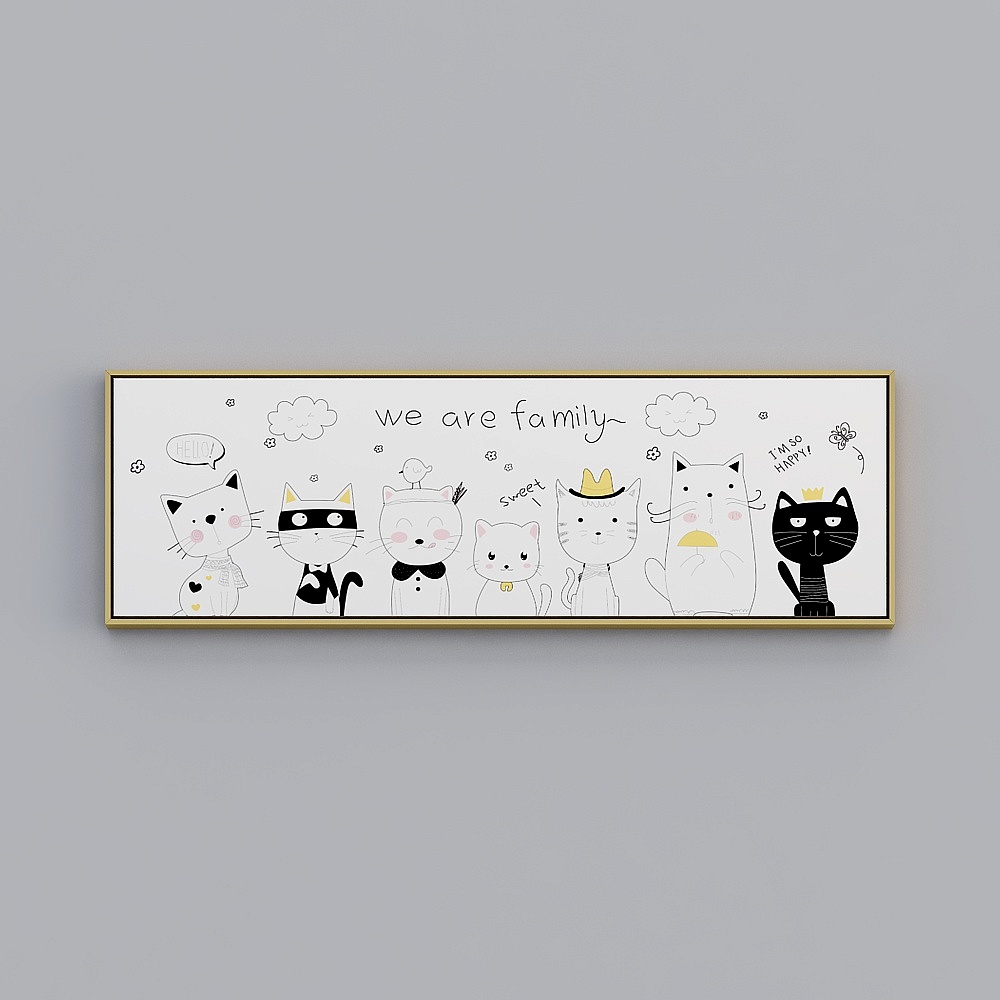 ห้องเด็ก Kippoon กรอบสีทองแนวนอนเดียว ขนาด 43x133 ซม. ภาพตกแต่งสัตว์ wlpr-x-12