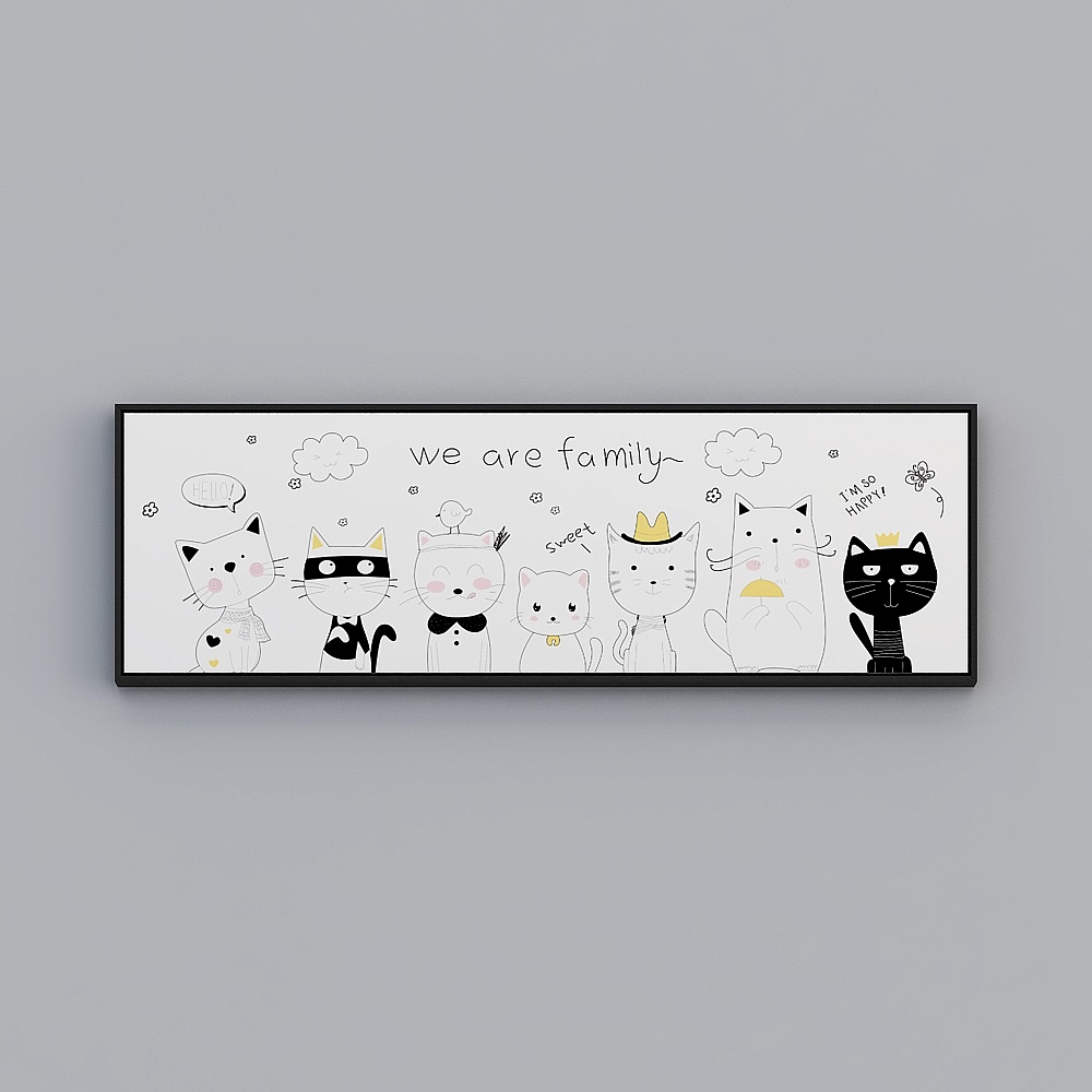 Kippoon Children's Room Single Horizontal Black Frame Animal 43x133 cm Decoration Painting WLPR-X-12