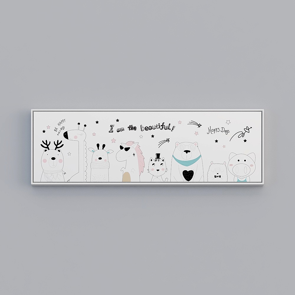 Kippoon Children's Room single horizontal white frame animal 43x133cm animal decoration painting wlpr-x-12