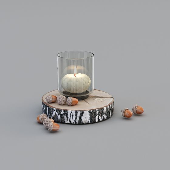 Stylish Round Wooden Stump Candle Holder 3D model