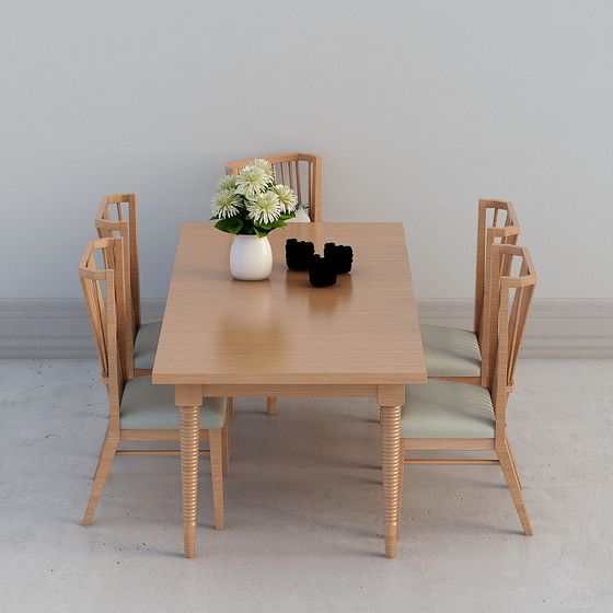 Contemporary Low-Poly Dining Table and Chair Set 3D model