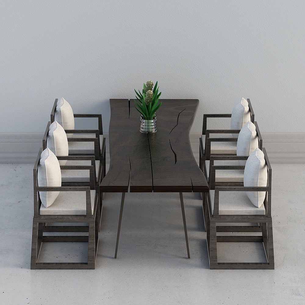 Cracked Dining Table and Chair Set 3D model