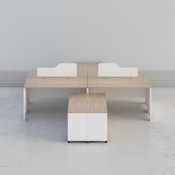 Stylish Low-Poly Double Office Desk 3D model for Modern Workspaces