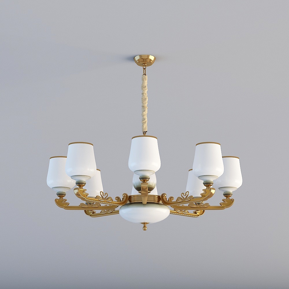 Rex's stylish atmospheric retro aesthetic new Chinese living room bedroom study dining room chandelier copper lamp (8 head)