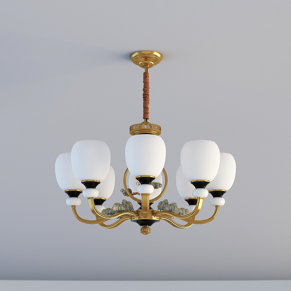 Rex per Moderno, Retro, Porcellana di Lusso, Lampadario in Rame Nuovo Serie Luna di Pino Cinese (8 Teste)