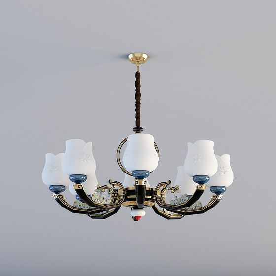 雷克斯的精美優雅復古中式客廳臥室書房餐廳吊燈銅燈具（8頭）