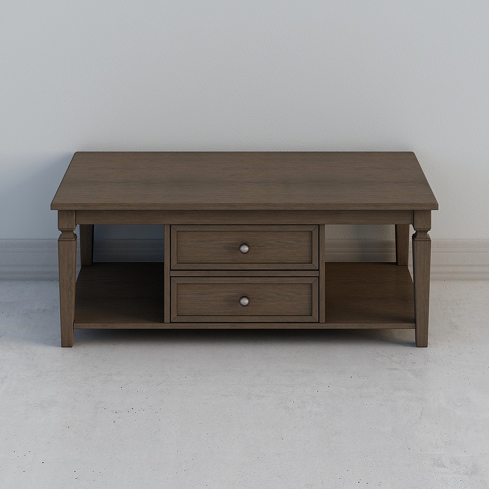 Ait House 아메리칸 모던 심플 카본 그레이 더블 서랍 커피 테이블 솔리드 우드 다기능 크리에이티브 스토리지 티 테이블 거실 커피 테이블 DS812711