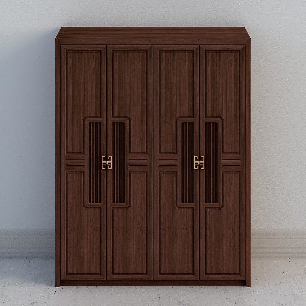 Heart home solid wood wardrobe new Chinese style bedroom modern flat open 4 doors 5 wardrobe import Nanmu NZW-B018 wardrobe four doors