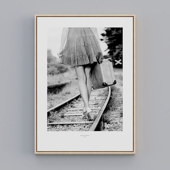 Nostalgic Girl Walking on Train Tracks 3D model