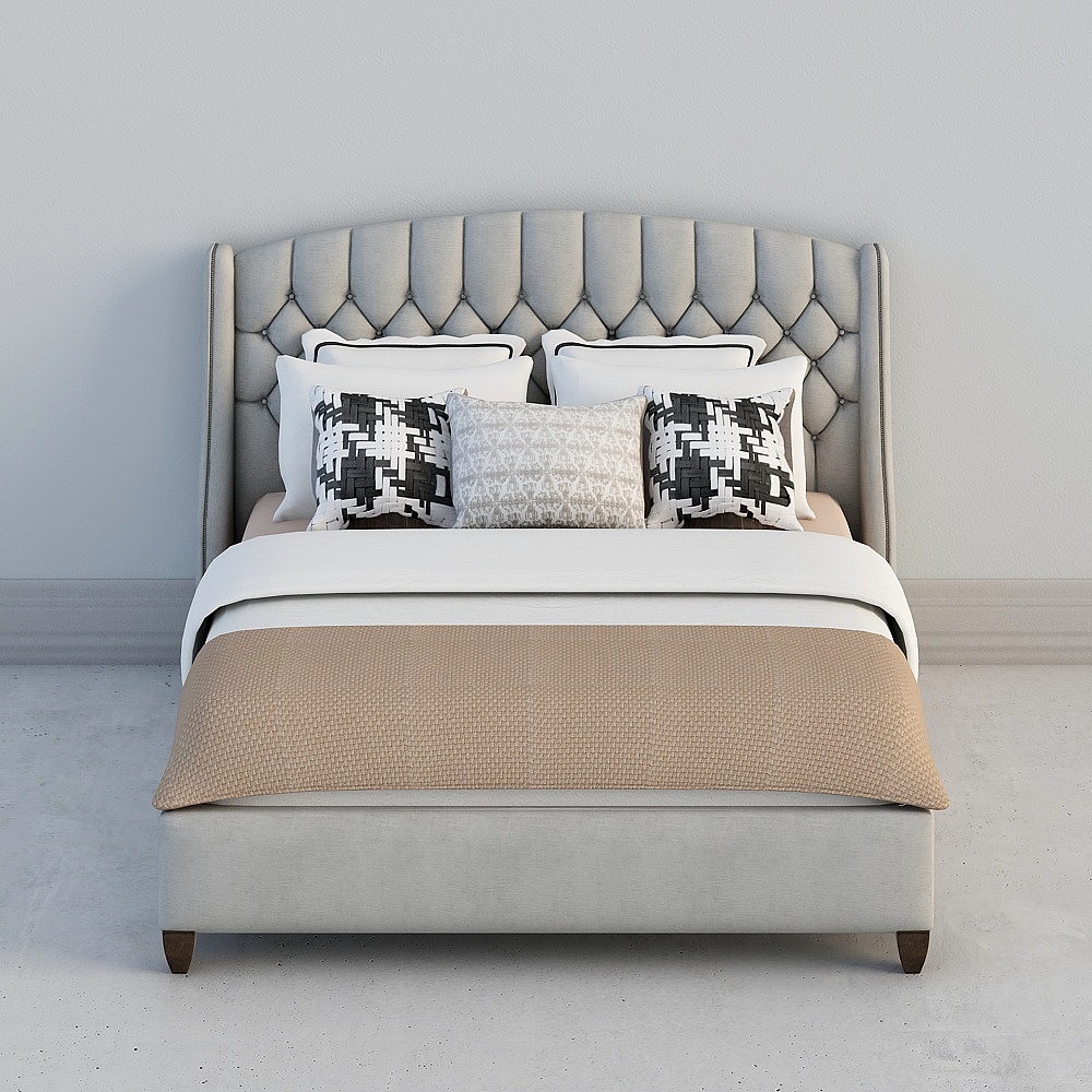 Ring American modern simple light luxury double bed master bedroom soft-packed fabric bed solid wood bed double bed retro wedding bed 552260-A-GRP