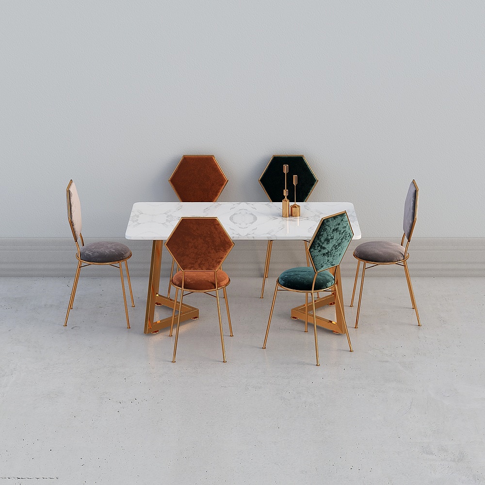 Nordic Light Luxury dining table and chairs 3d model