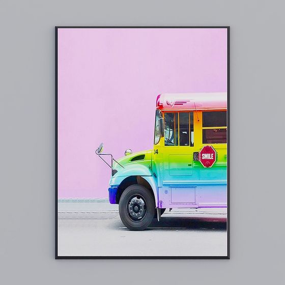 Vibrant Rainbow School Bus 3D model
