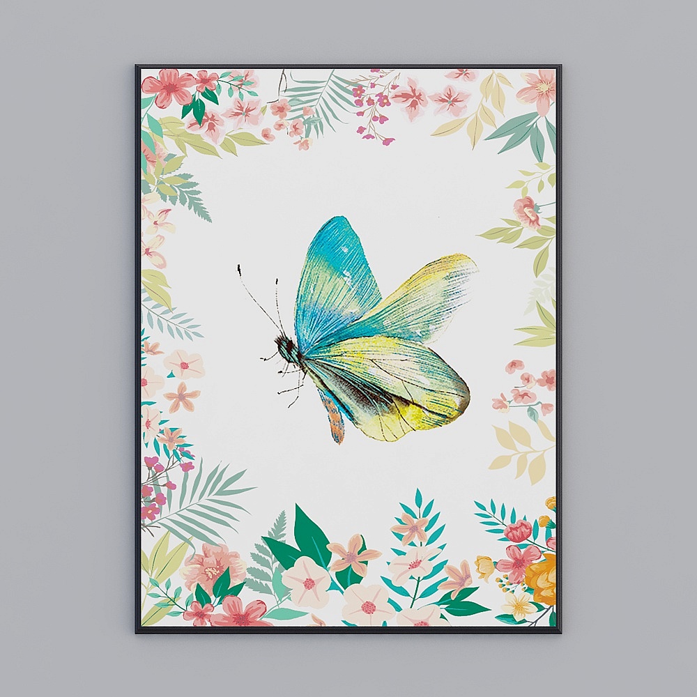 Elegant Butterfly 3D Model in a Dreamy Flower Field