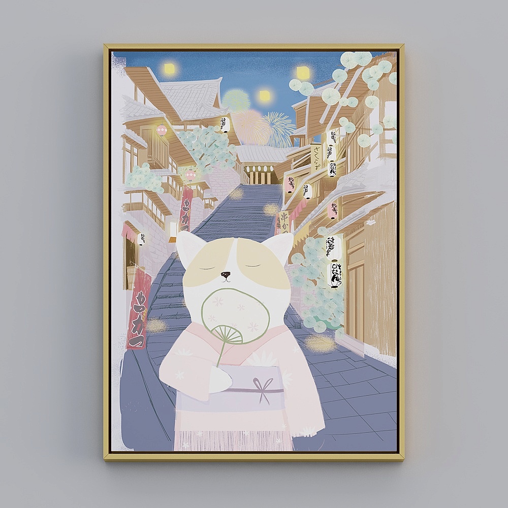 Japanese-style small fresh room decorated with paintings of Japanese cherry blossom landscape hanging restaurant bedroom sushi restaurant mural bqy222b-x-1