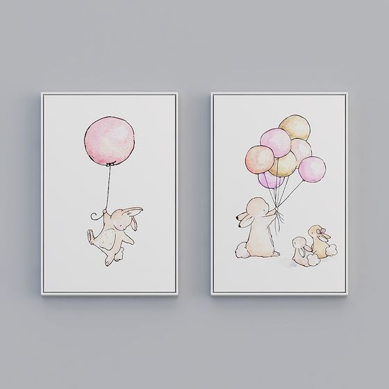 Charming 3D Models of Cute Rabbits with Balloons