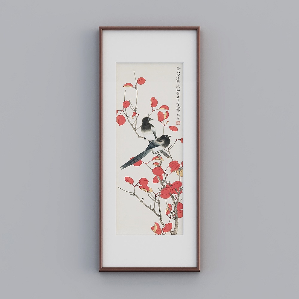 Kisaisingle vertical mahogany solid wood frame emerald red leaf figure 58x128cm flower bird scenery twhxd-zs-gg-sk-28
