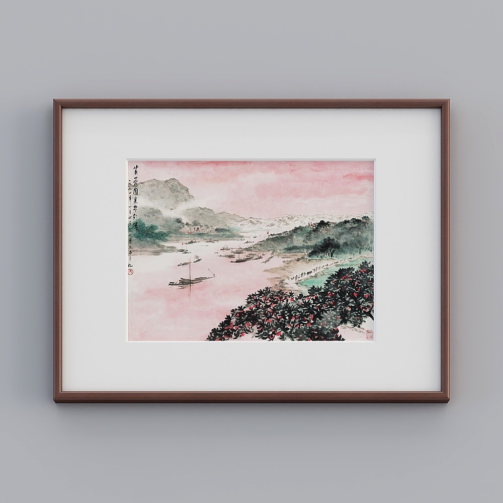 Kisai  single horizontal mahogany solid wood frame fuchsia country in the direction of 63x83cm ink lotus twhxd-zs-gg-sk-4