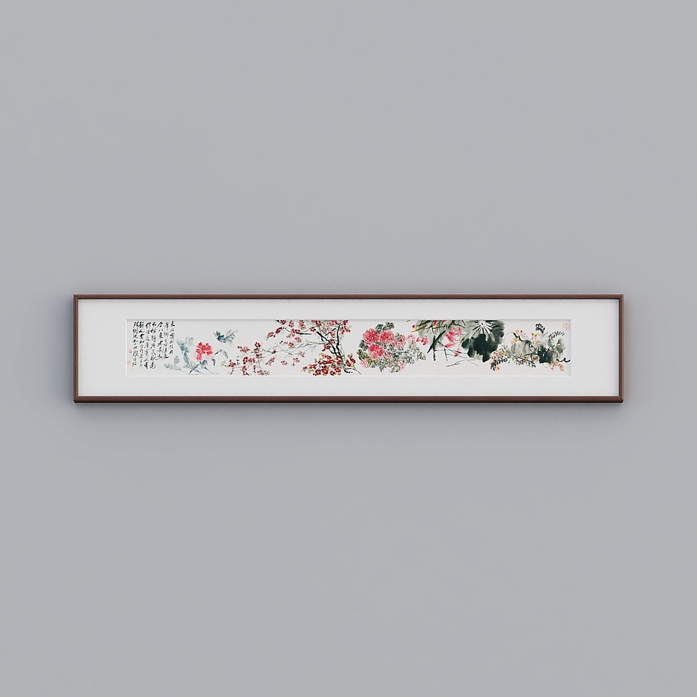 Kisai  single horizontal mahogany solid wood frame folding flowers 43x223cm flower bird landscape twhxd-zs-gg-sk-11