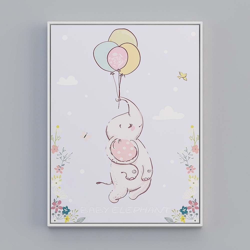 Kippoon 어린이 방 단일 세로 세로 흰색 프레임 동물 63x83cm 동물 장식 그림 wrgz-x-7