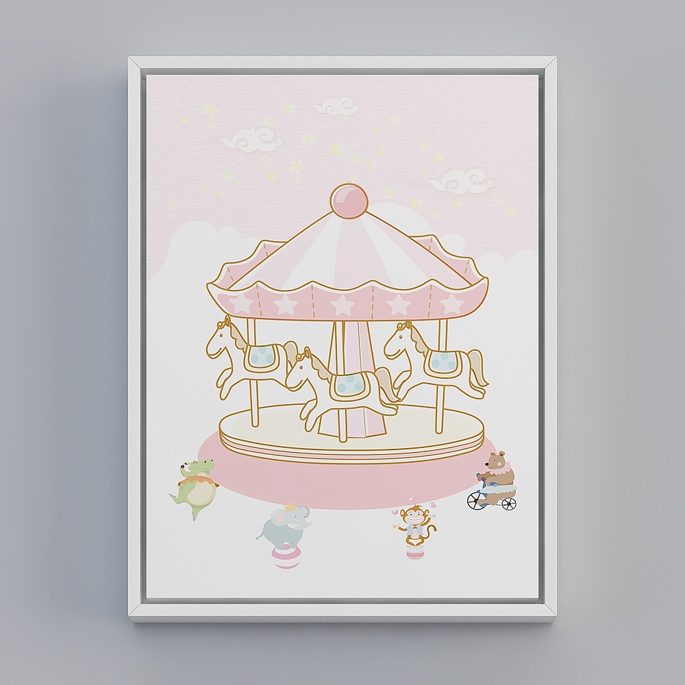 Nordic Amusement Park cartoon children's room decorated with painted pink princess room bedside hanging painting girl bedroom room mural bwclz-x-4