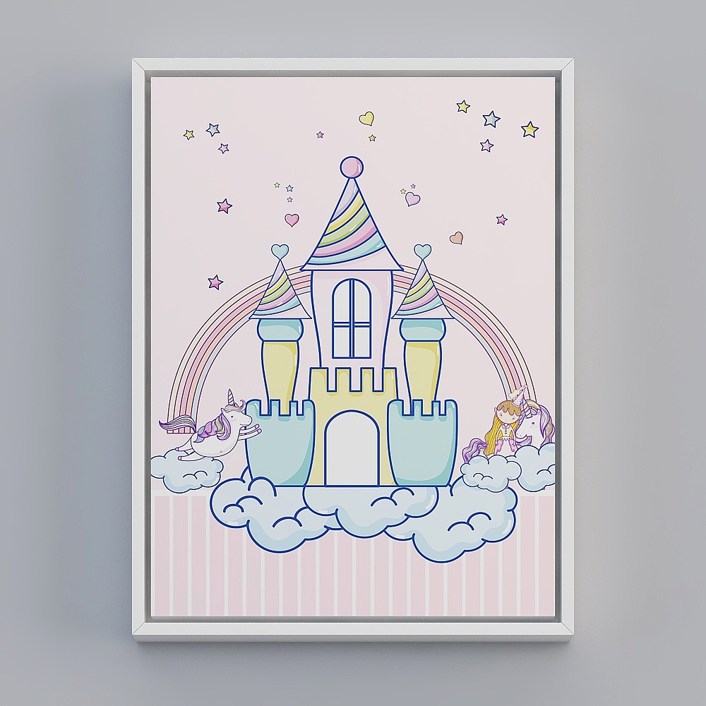 Nordic Amusement Park cartoon children's room decorated with painted pink princess room bedside hanging painting girl bedroom room mural bwclz-x-4
