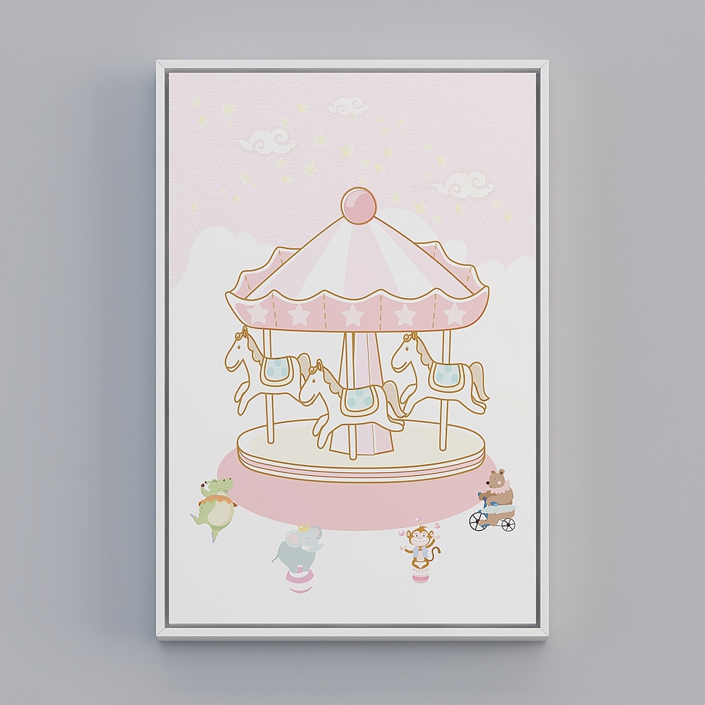 Nordic Amusement Park cartoon children's room decorated with painted pink princess room bedside hanging painting girl bedroom room mural bwclz-x-4