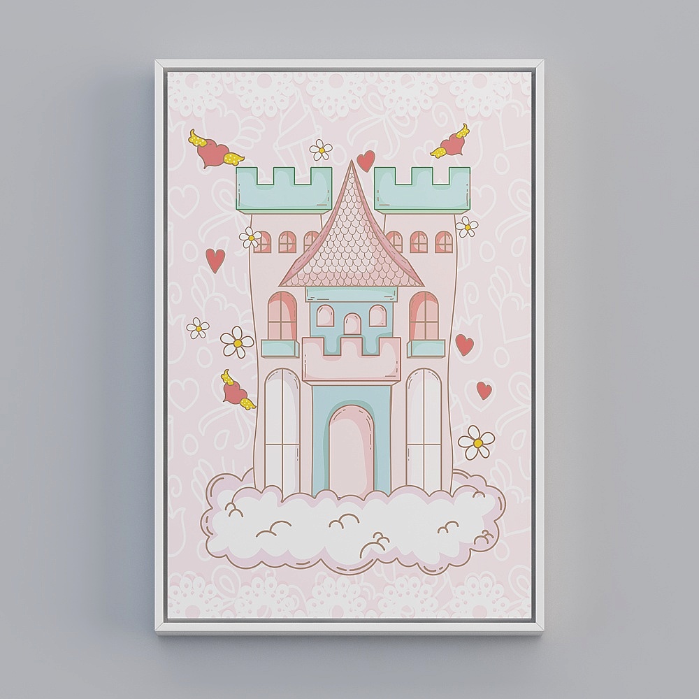 Nordic Amusement Park Cartoon Children's Room Decorative Painted Pink Princess Room Bedside Painting Girl Bedroom Mural bwclz-x-4-7 (40x60)