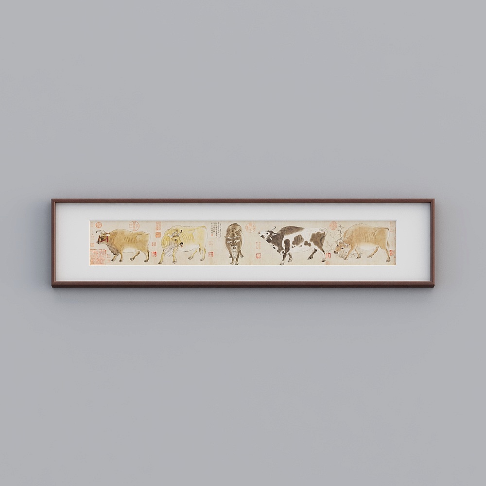 Ancient Charm Ox Painting Scroll 3D model