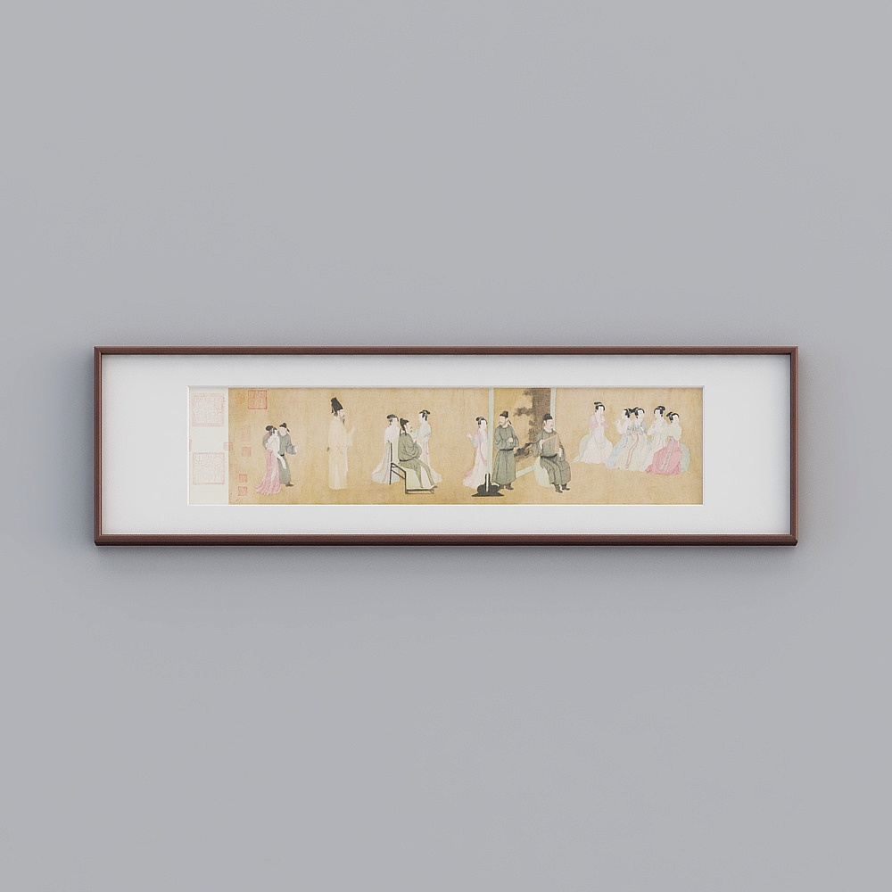 Kippoon nuovo cinese cornice in legno massello mogano orizzontale singola figura banchetto notturno Hanxi 48x173cm paesaggio carattere tlclz-zs-gg-sk-3