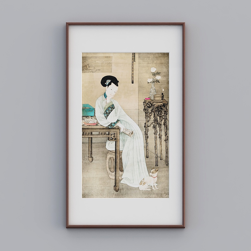 Kippoon new Chinese single vertical mahogany solid wood frame spring tired reading figure 83x143cm character landscape tlclz-zs-gg-sk-5