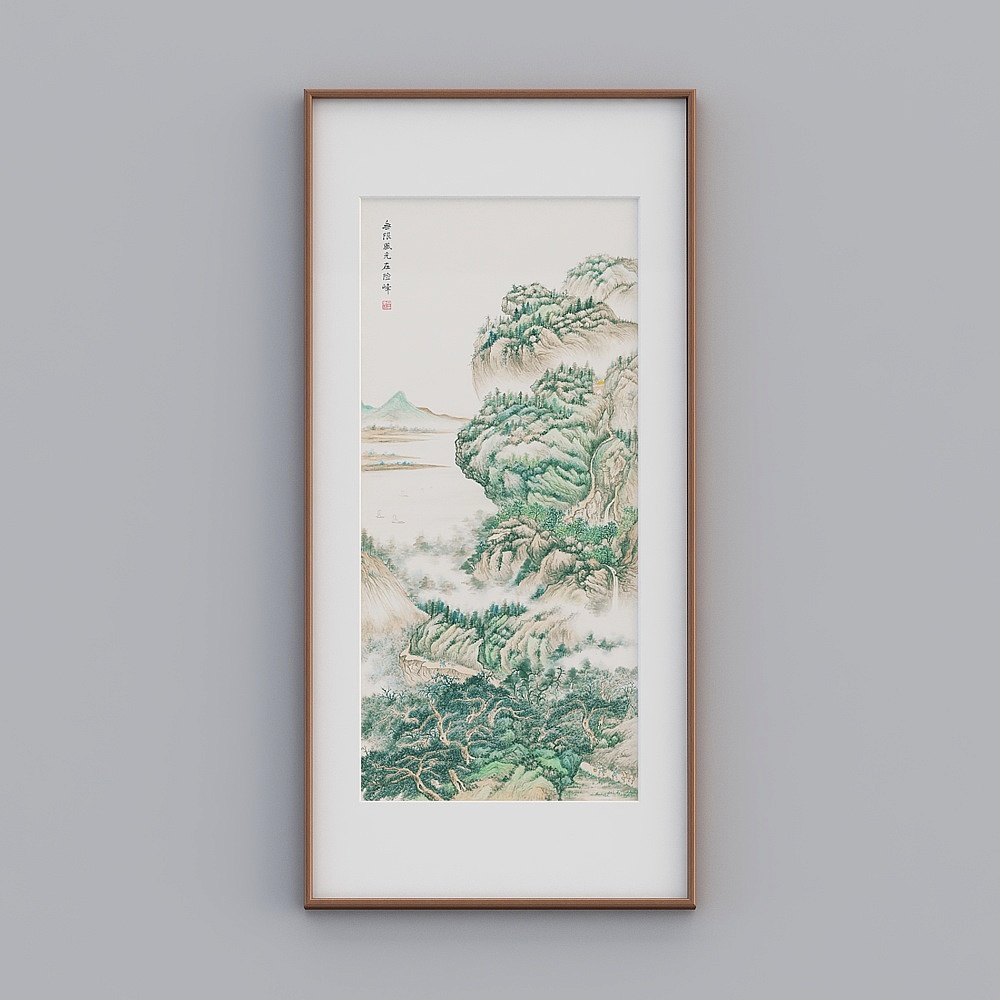 Kisai telaio in legno massello verticale color lontra marittima paesaggio inchiostro 83x173cm