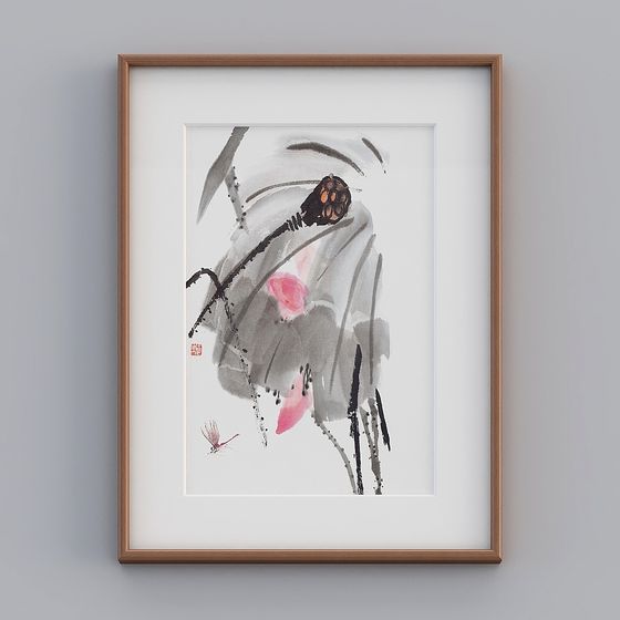 Ink Wash Flower and Bird 3D model