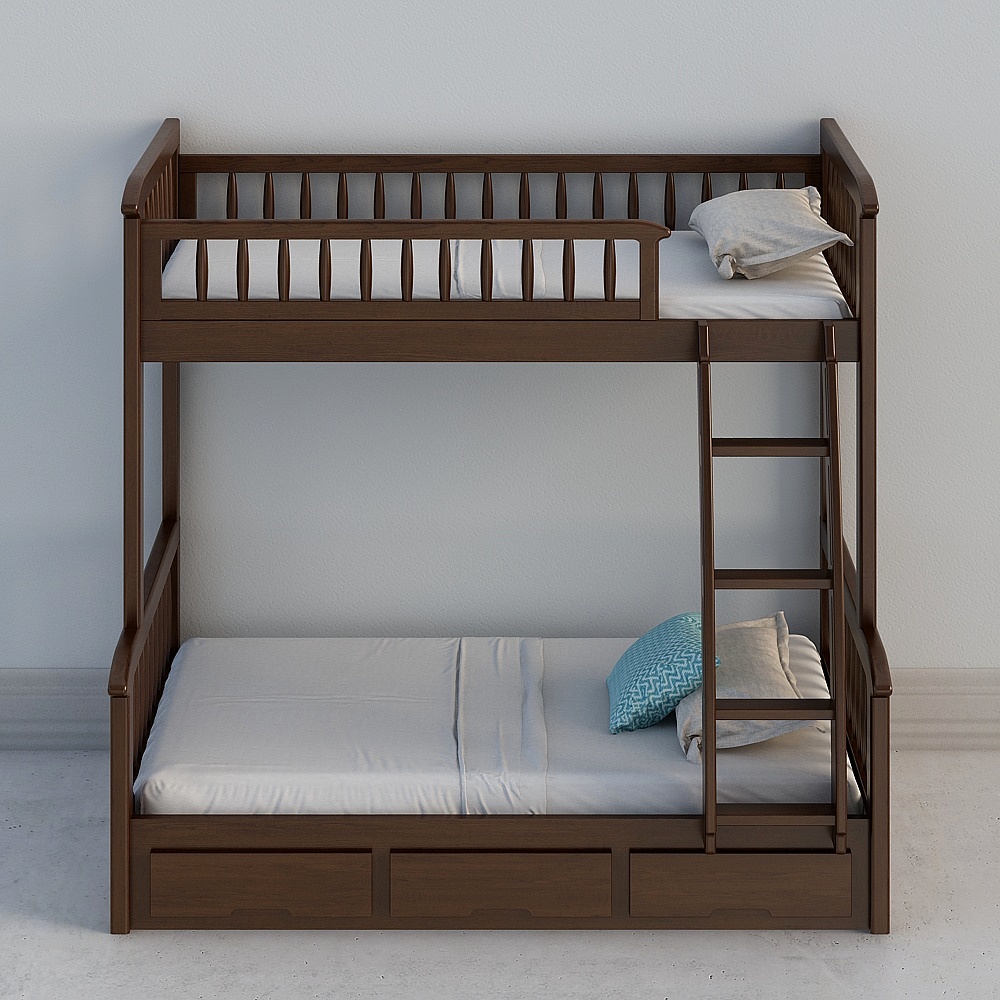 เตียงสองชั้นไม้สีดำ 661-2 (บันไดแขวน)