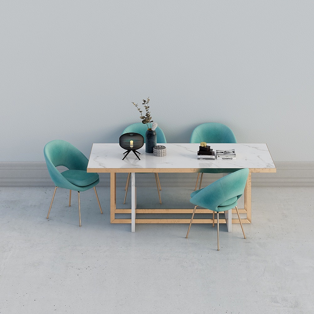 Cool house music-69. Modern metal marble dining table and chairs