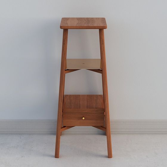 Elegant Wooden Folding Ladder Stool 3D model