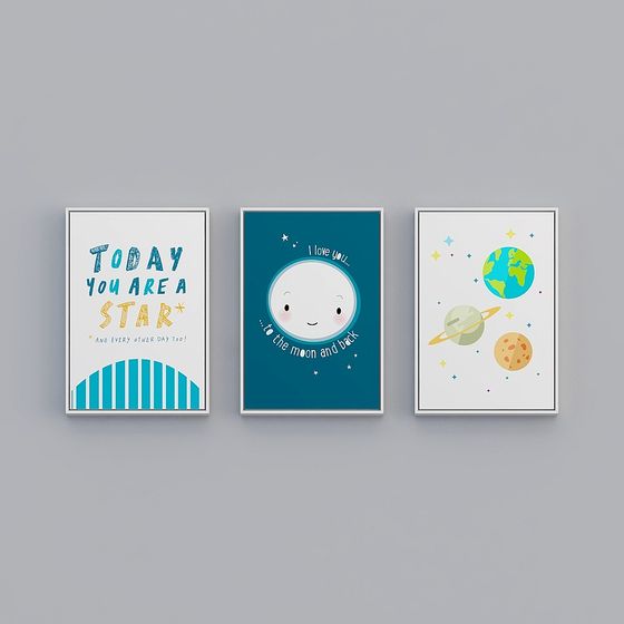 Baxter 좋은 만화 어린이 방 트리플 수직 흰색 프레임 공간 우주 비행사 43x63cm 캐릭터 장식 그리기 bwlpr-x-5