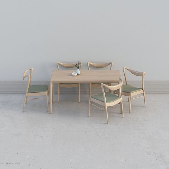 Wooden Dining Table and Chairs Set 3D model