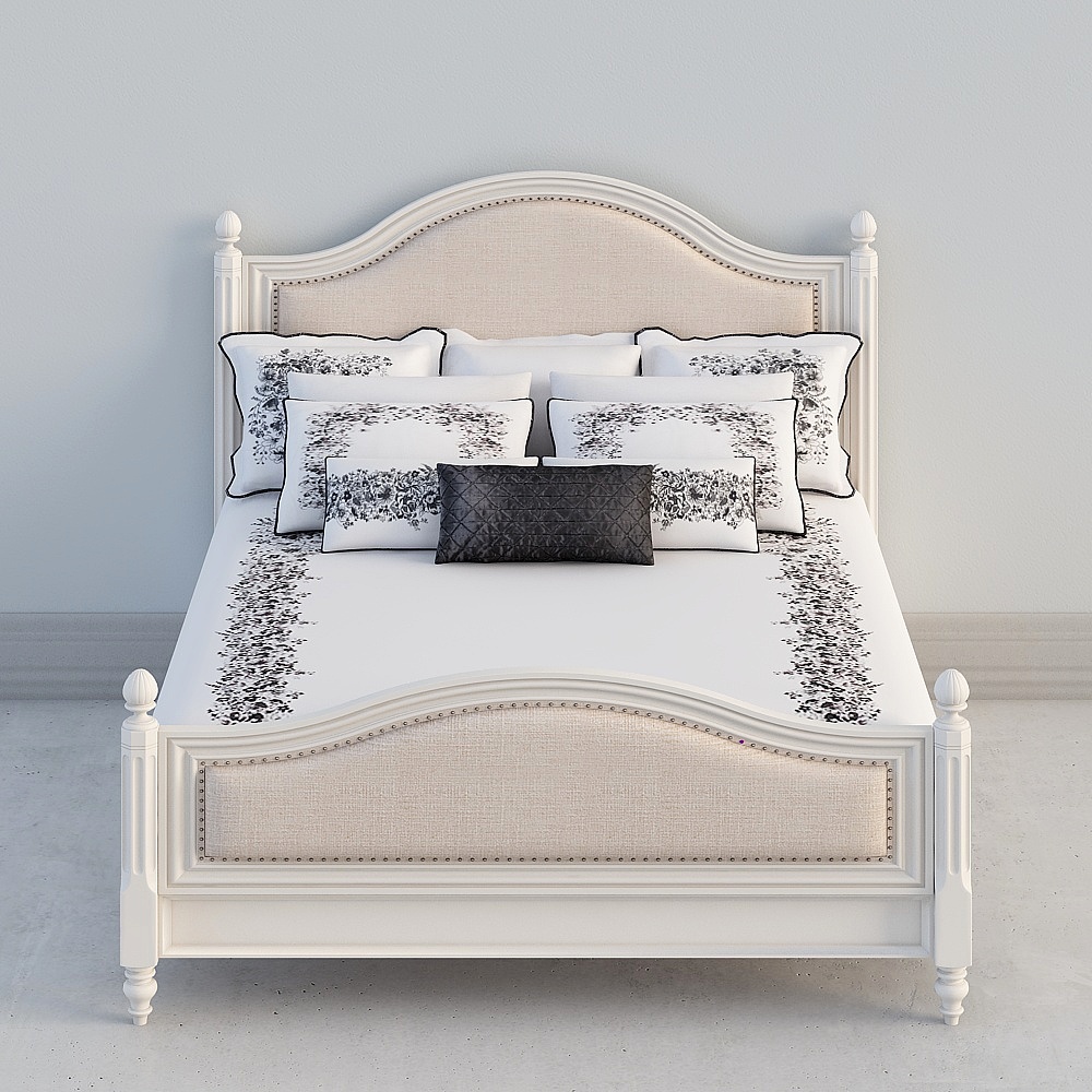 Ring American classic simple light luxury double bed export boutique standard size master bedroom casual soft-pack antique white fabric bed solid wood bed king bed 394260-GRP